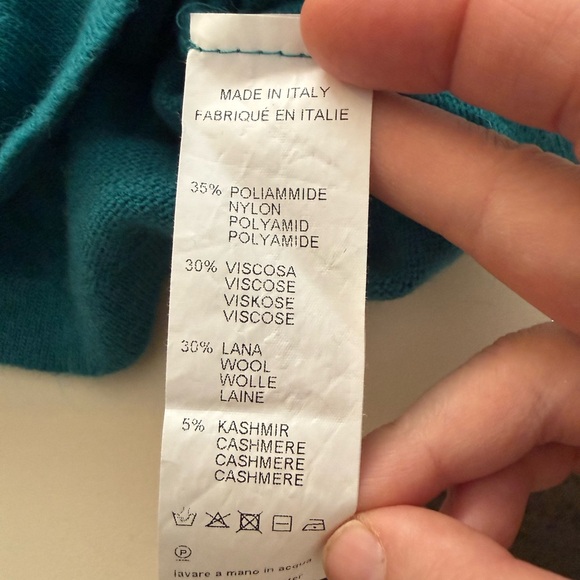 Hekla & Co. Italy Cashmere Wool Teal Bell Sleeve Ribbed Knit Sweater Luxury Chic - Picture 4 of 6